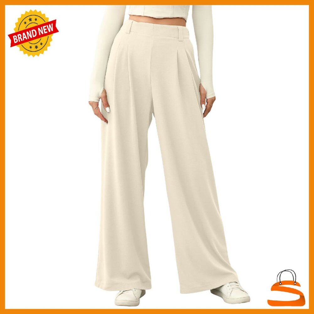 Wide Leg Palazzo Pants Elastic High Waisted Waffle Knit Casual